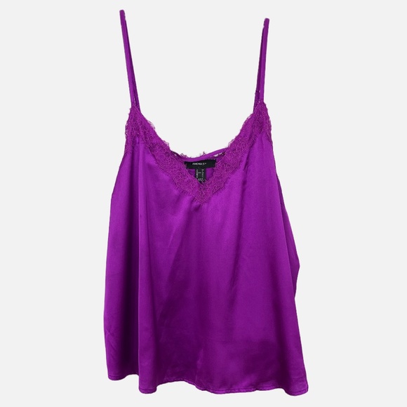 Forever 21 Tops - X Forever 21+ Y2K Purple Satin & Lace Trim Camisole Tank Top 90s - Size 2X